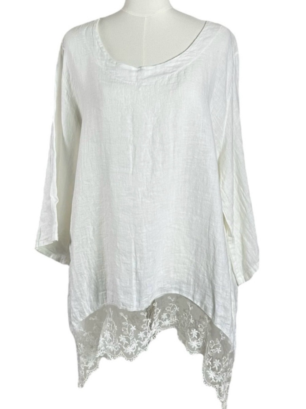 Stella Martini White Linen & Lace Ethereal Dainty Billowy Tunic Top 1X NWT Italy